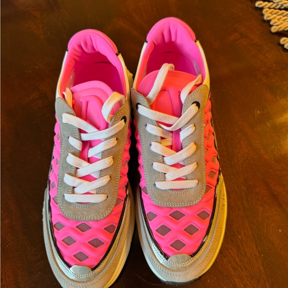 Vibrant Pink and Gray Sneakers